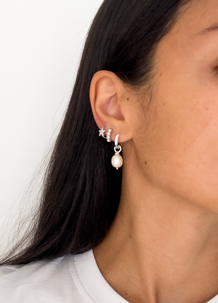 White Enamel Silver Hoop Earrings